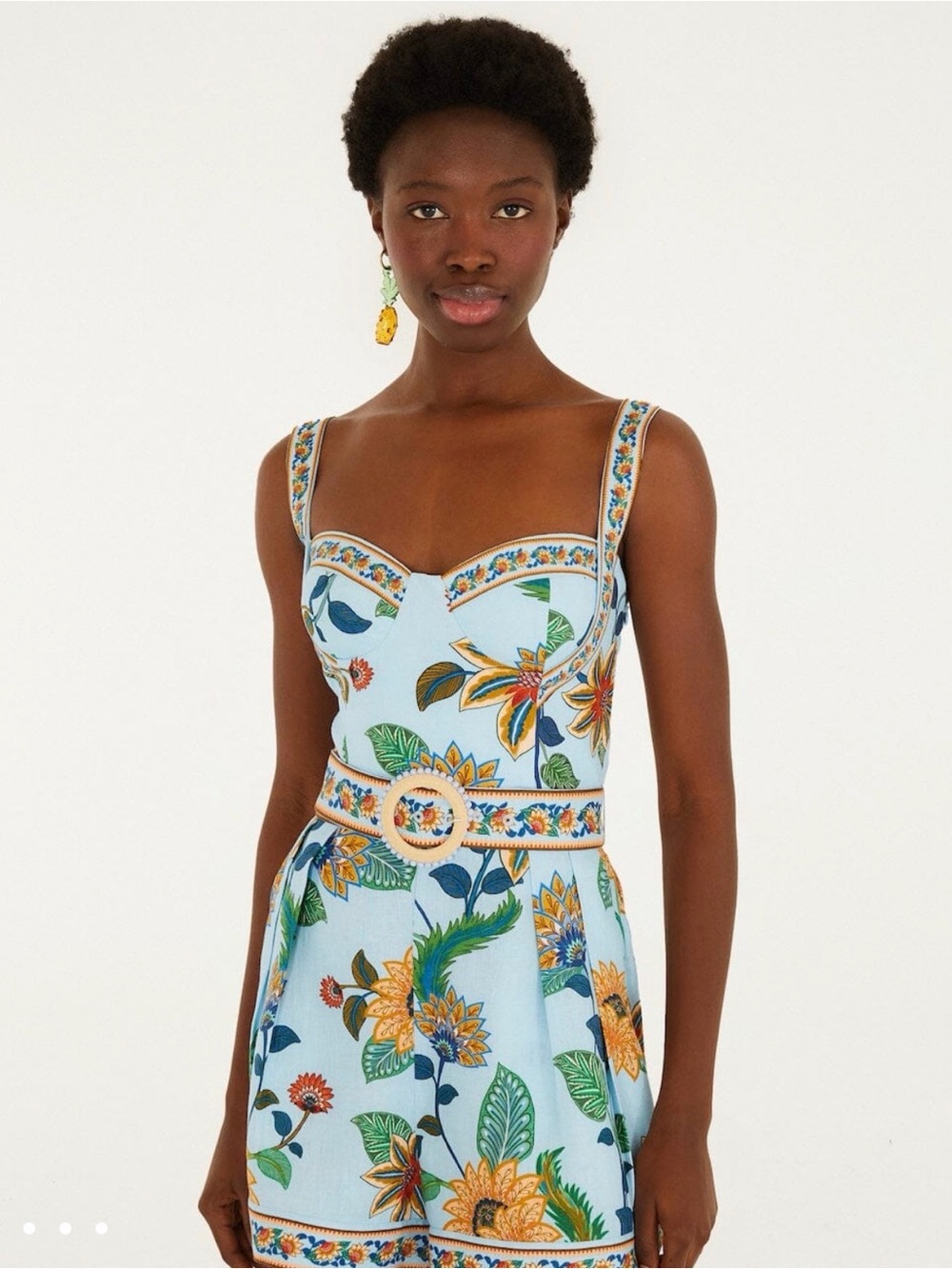 FARM Rio Blue Floral Sweetheart Jumpsuit with Belt